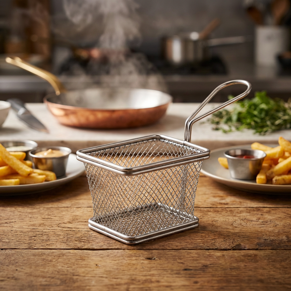 Mini Frityrkurv til Servering 10 x 8 x 7,5 cm - Rustfritt Stål SVB1008 by Genware color Svart