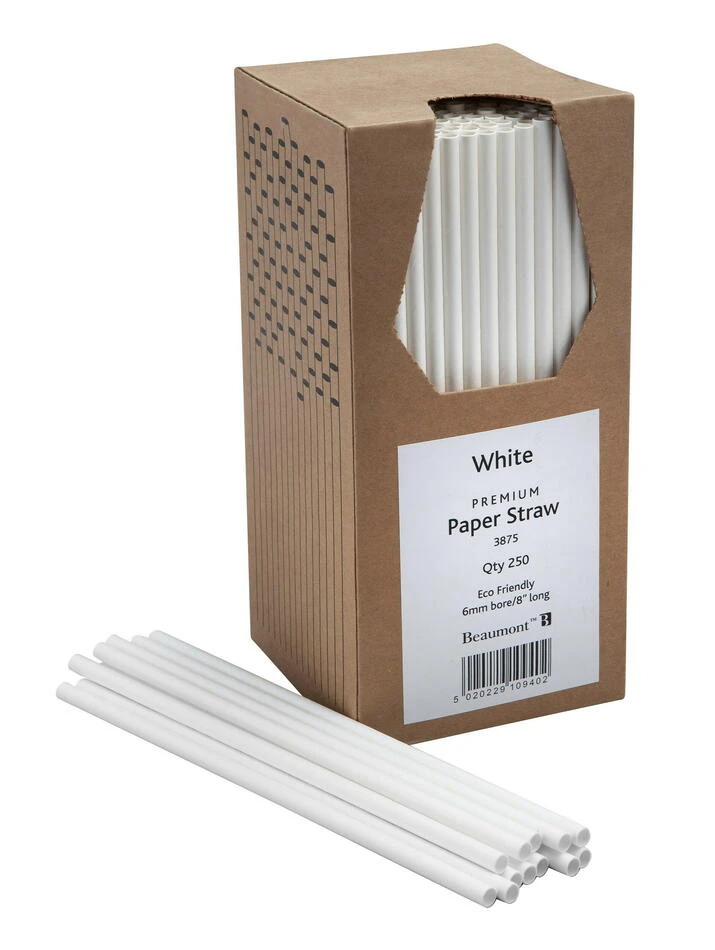 Papirsugerør 20cm 6mm - Hvit Pk 250 BTBL3875 by Beaumont color Vit