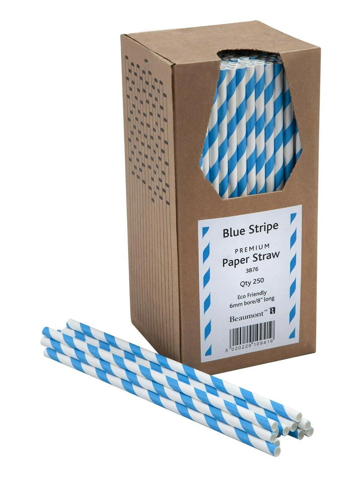 Papirsugerør 20 cm, 6 mm – blå- og hvitstripete (250 stk.) BTBL3876 by Beaumont color Blauw