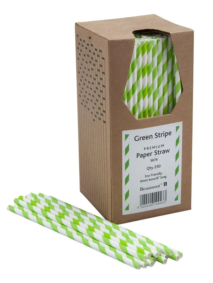 Papirsugerør 20 cm 6 mm - Grønn & hvitstripet BTBL3878 by Beaumont color Vit