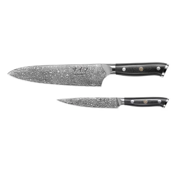 Damascus by Hâws Chef knife 32 cm + Utility knife 24cm G10 30-DCUG by Damascus by Hâws color Silver/brun