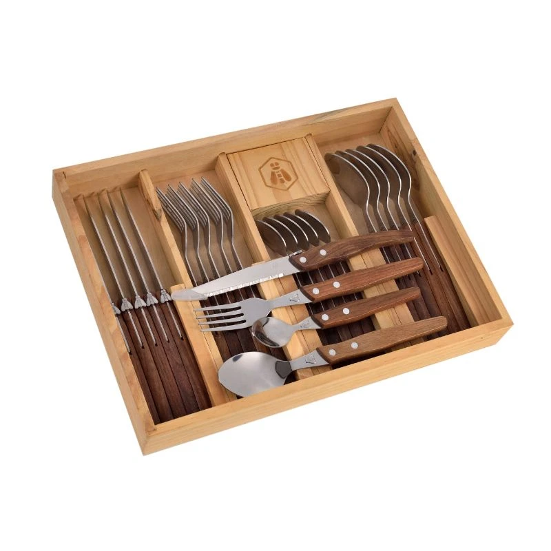 Laguiole bestikksett med brett i valnøttre, 24 deler 40269070 by Laguiole color Svart