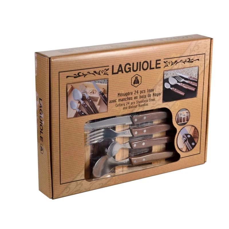 Laguiole bestikksett med brett i valnøttre, 24 deler 40269070 by Laguiole color Svart
