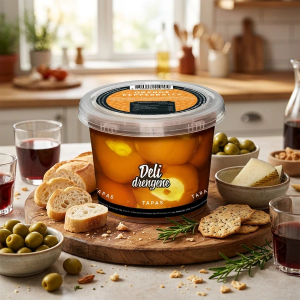 Oransje paprika med honning-sennep-ost 270g (160g avrent) 1810 by Deli Drengene color Svart