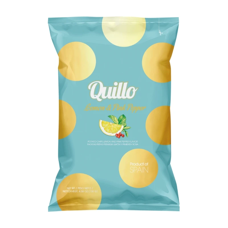 Lemon & Pink Pepper Chips Quillo 45g 1987 by Deli Drengene color Svart