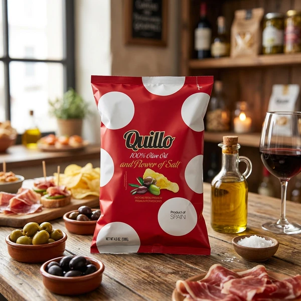 Olivenolje Chips Quillo 45g 1989 by Deli Drengene color Svart