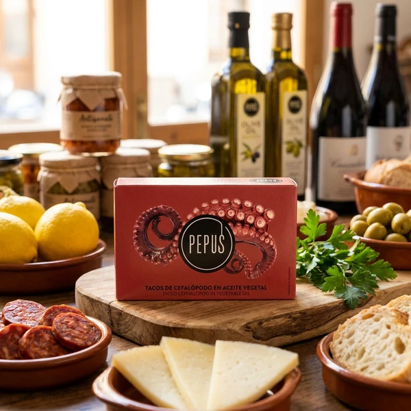 Pepus Pulpo/Blekksprut i solsikkeolje 120/75g 59104 by Deli Drengene color Svart