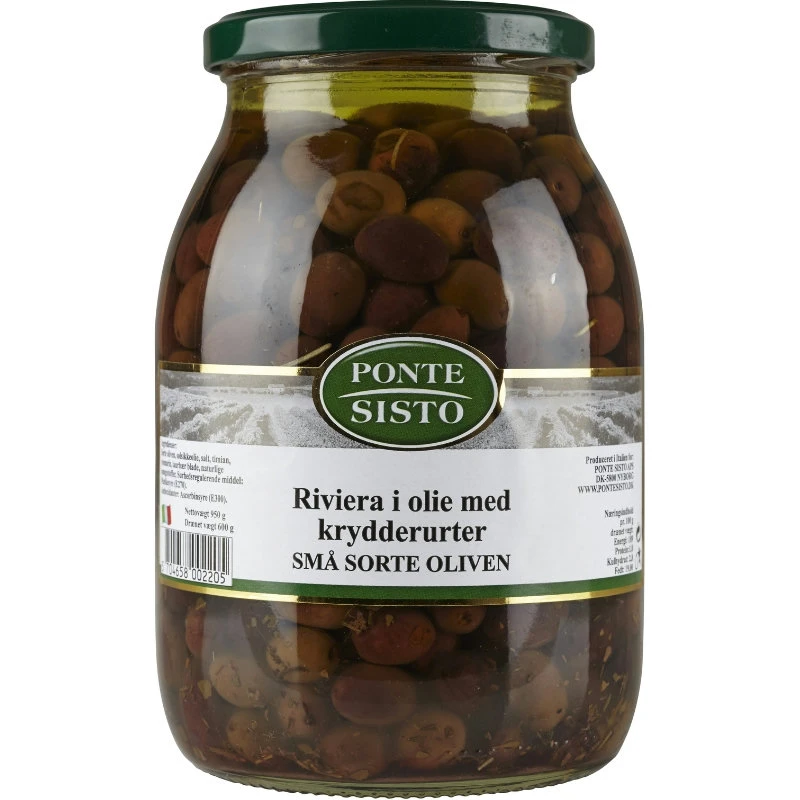 Sorte Riviera-oliven i olje og krydderurter 950 g 17570 by Ponte Sisto color Svart