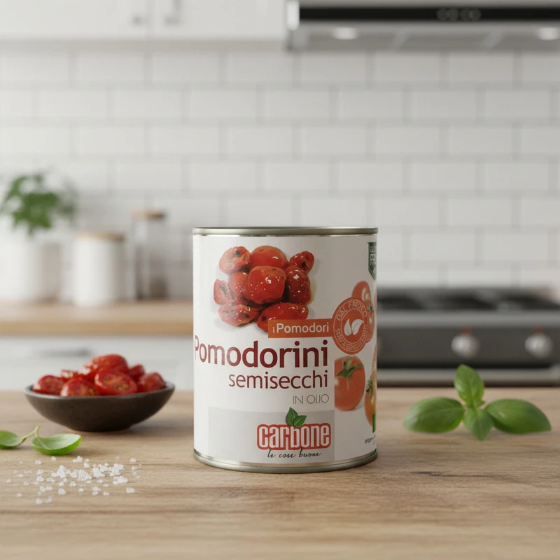 Tomater semi dry cherry røde halve boks 800 g 18028 by CARBONE color Svart