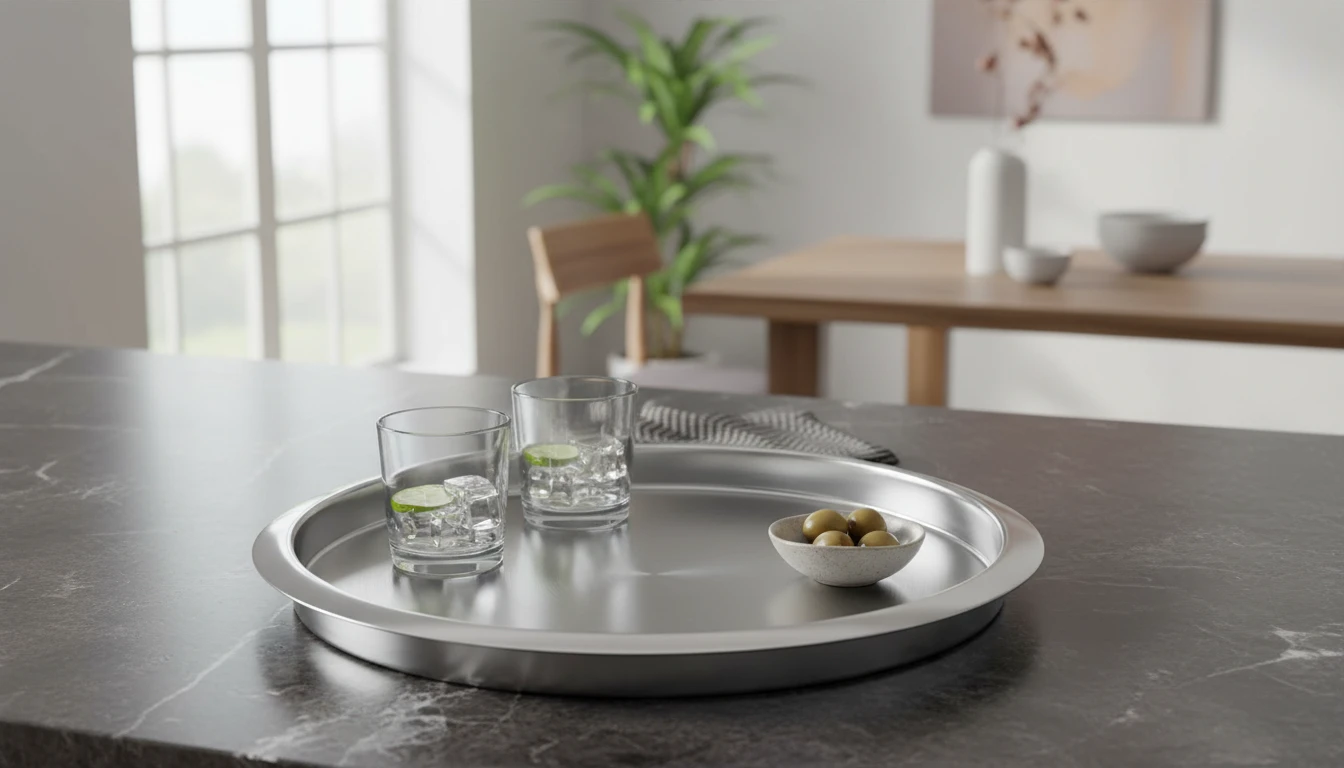 Serveringsbrett med høy kant i stål 35 cm A12400800 by Koop color Silver