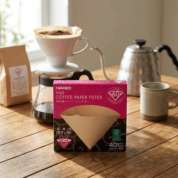 V60 Kaffefiltre - 03 - 40 stk. - Ubleket VCF-03-40M by Hario color Svart
