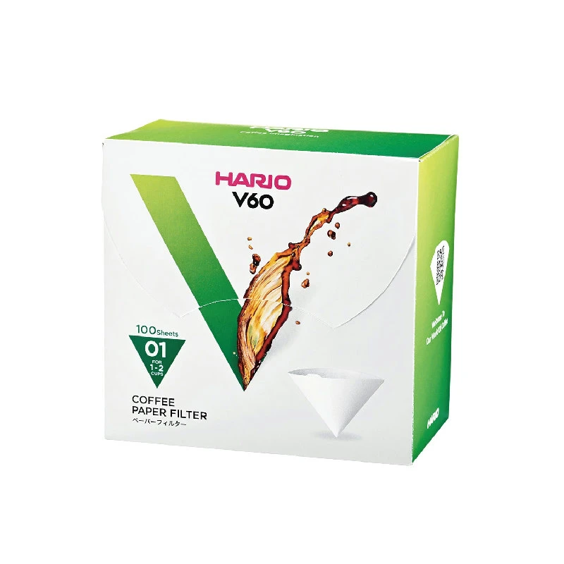 V60 Kaffefiltre - 01 - 100 stk. i eske - Hvit VCF-01-100WK by Hario color Svart