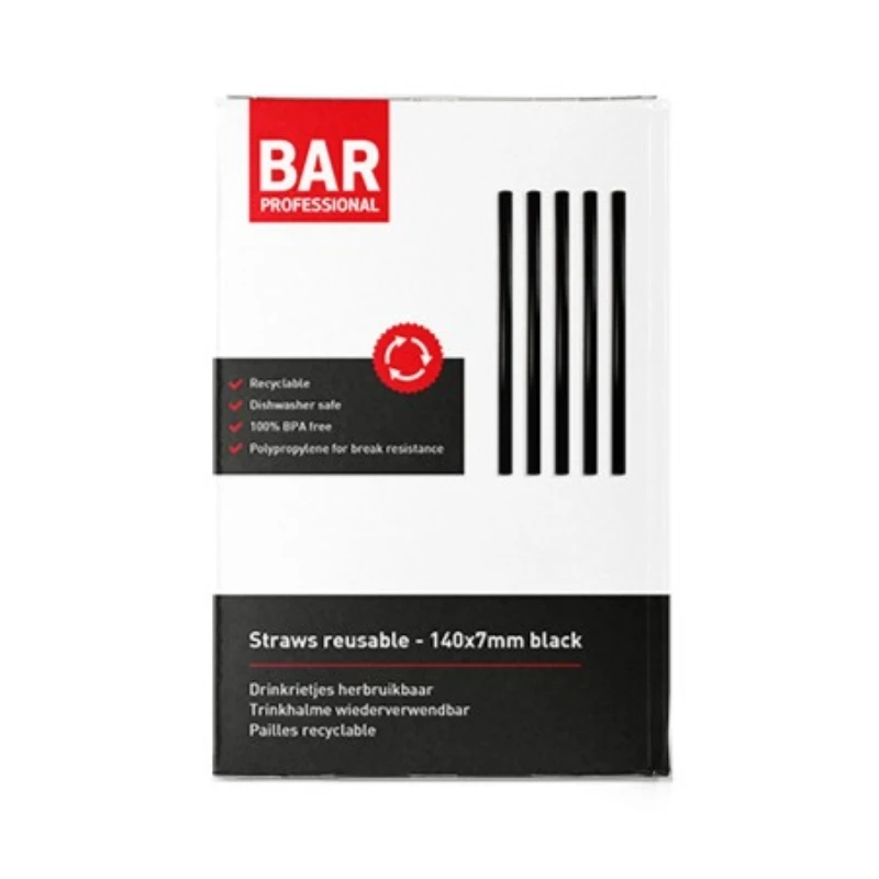 Gjenbrukbare plastsugerør 14 cm - 200 stk SRUZ140 by Barprofessional color Svart