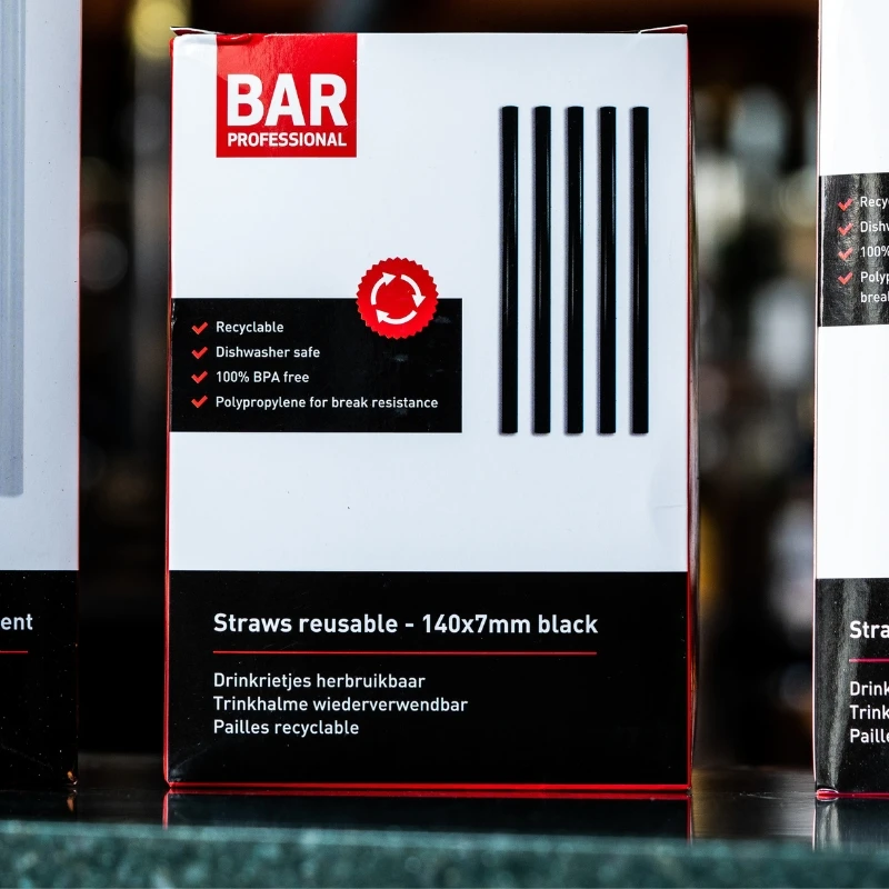 Gjenbrukbare plastsugerør 14 cm - 200 stk SRUZ140 by Barprofessional color Svart
