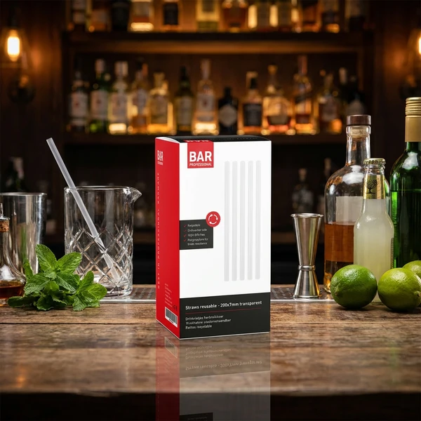 Gjenbrukbare Plastsugerør 20 cm - 200 stk. Klar SRUT200 by Barprofessional color Svart