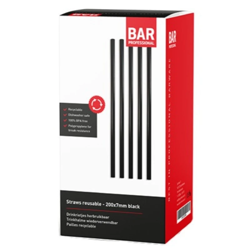 Plastsugerør Gjenbrukbare 20 cm - 200 stk Svart SRUZ200 by Barprofessional color Svart