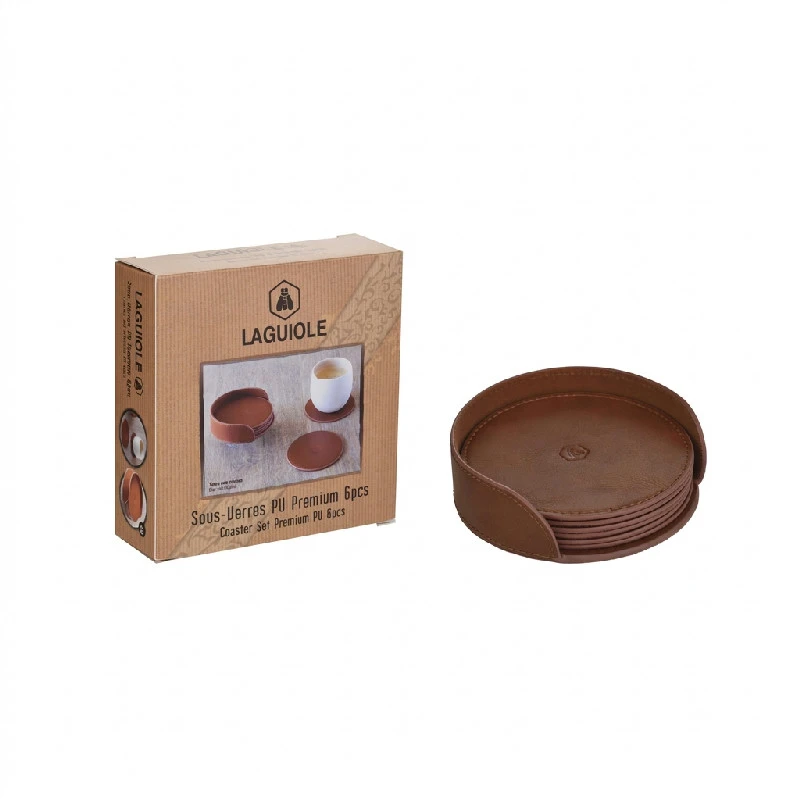 Laguiole coastersett premium PU – 6 stk. 40269095 by Laguiole color Svart