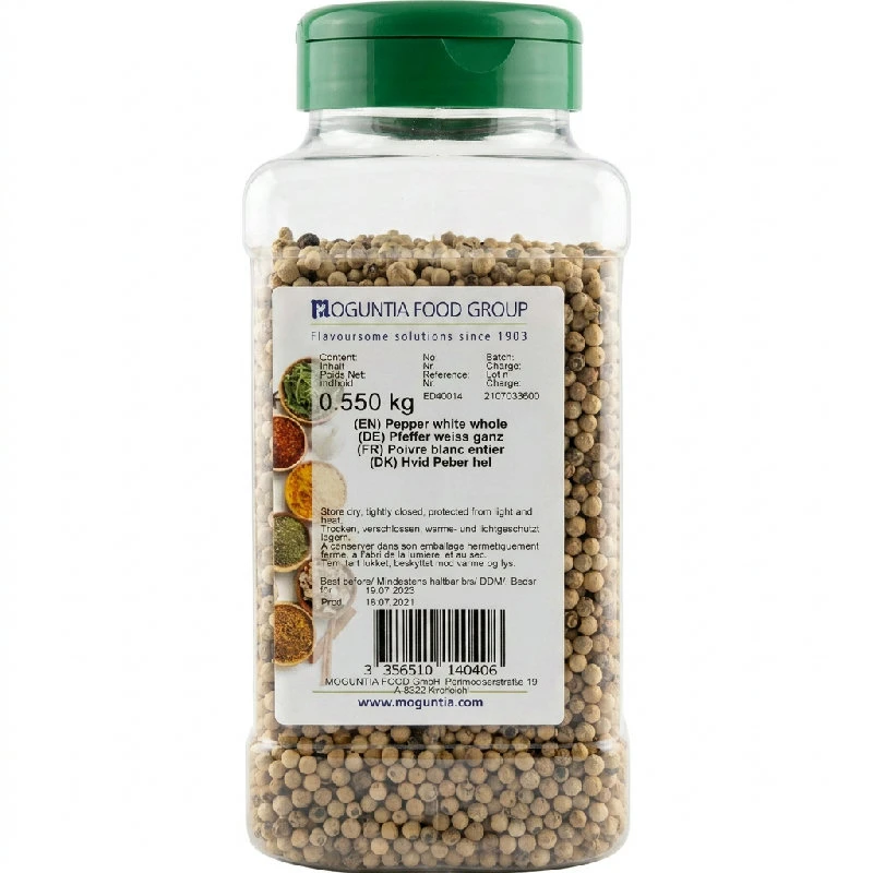 Hel hvit pepper i strøboks 550 g 252213 by Moguntia color Svart