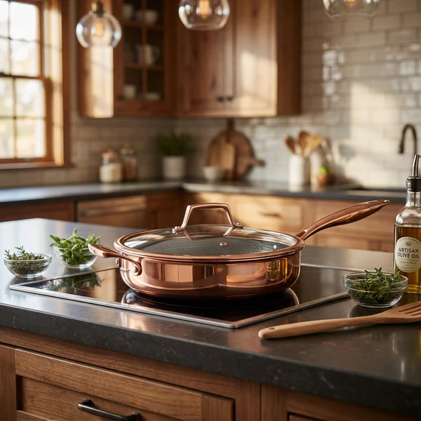 Hâws Santo Sauterpanne 28 cm med lokk og hybridbelegg – Rose Gold 30-HSHSPRG28 by Hâws Santo color Rose Gull