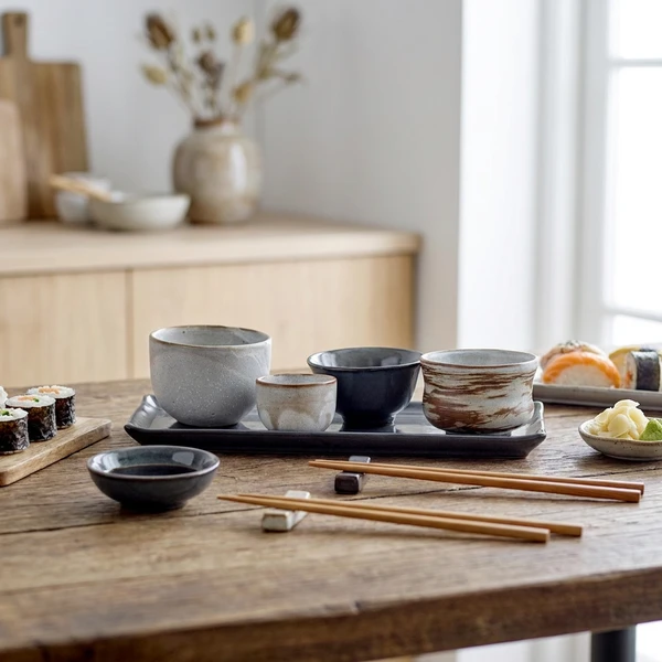 Masami Sushisett, Hvit, Stentøy 5 stk 82052273 by Bloomingville color Svart