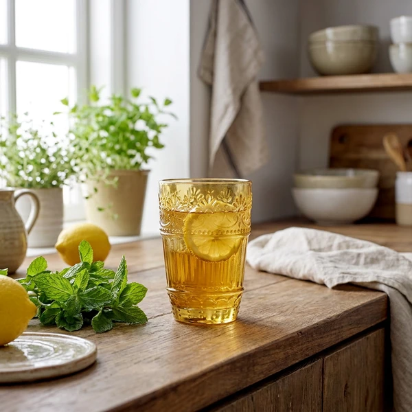 Feyza Drikkeglass, Gul, Glass - 26 cl 82060256 by Bloomingville color Svart