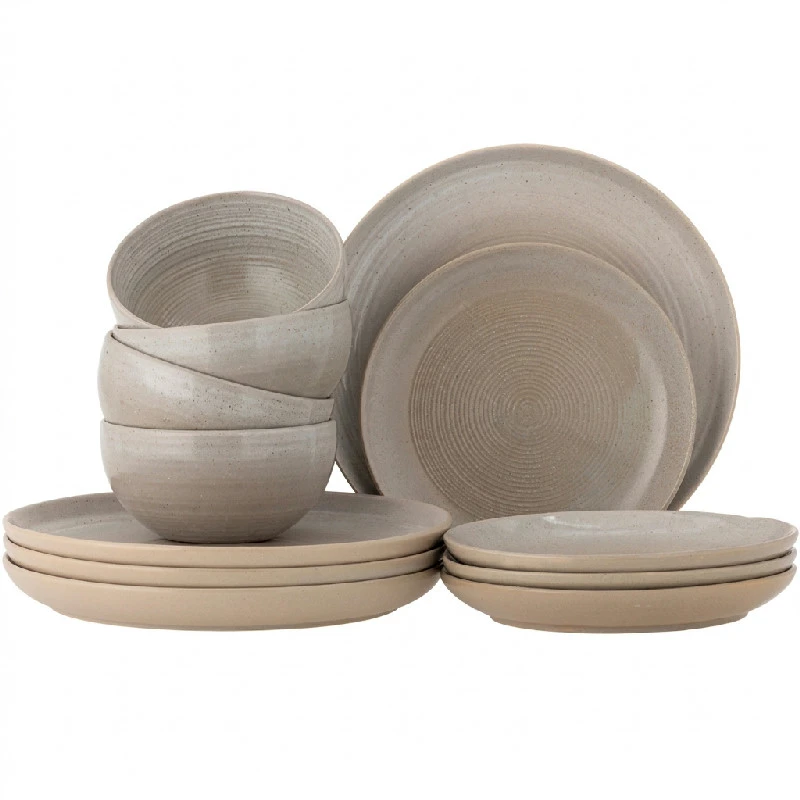 Taupe Servisesett, Grå, Steintøy 4 x 3 stk 82060575 by Bloomingville color Svart