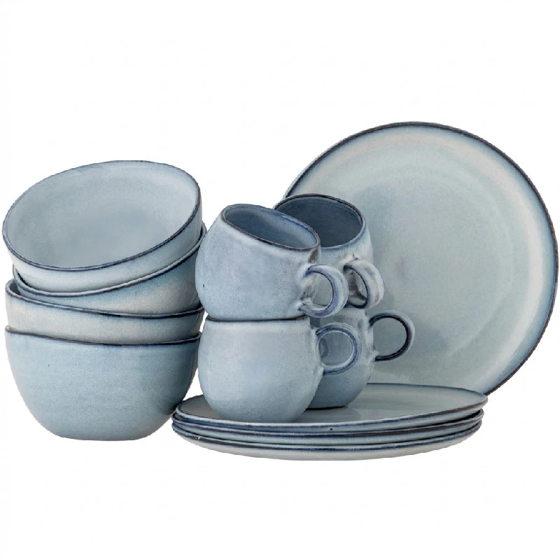 Sandrine Frokostsett, Blå, Steintøy 4x3 stk 82068732 by Bloomingville color Svart