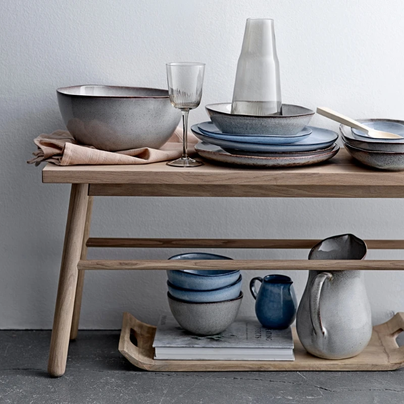 Sandrine Frokostsett, Blå, Steintøy 4x3 stk 82068732 by Bloomingville color Svart