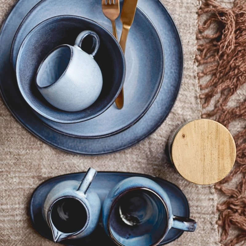 Sandrine Frokostsett, Blå, Steintøy 4x3 stk 82068732 by Bloomingville color Svart