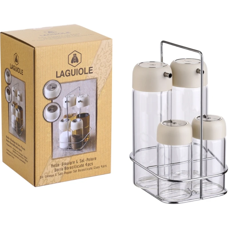 LG Salatdressingsett 4 deler glass på brett 40269123 by Laguiole color Svart
