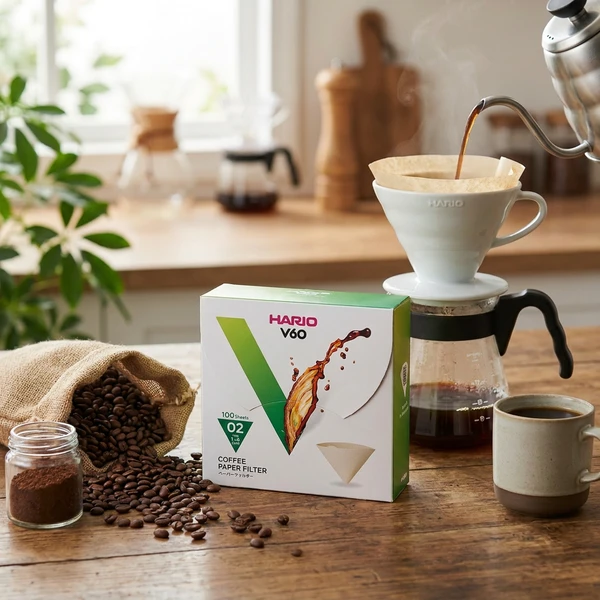 V60 Papirfilter 02 Natur 100 stk. (Eske) - Hario VCF-02-100MK by Hario color Svart