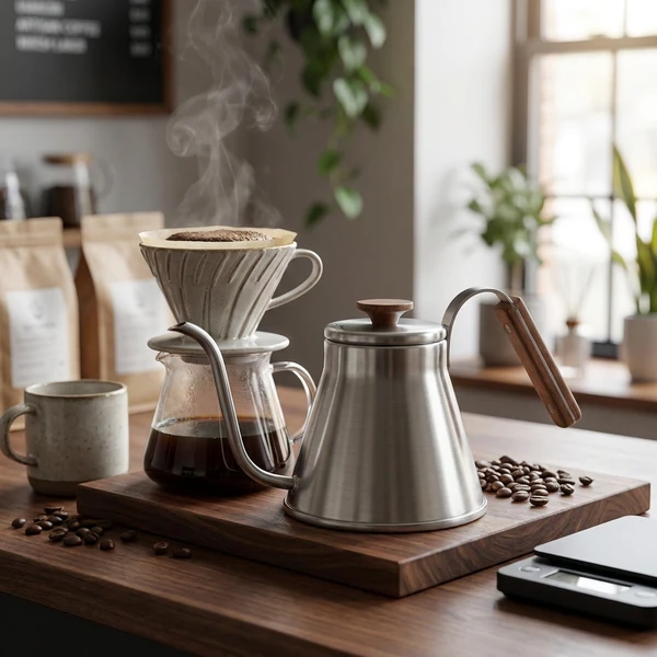 V60 Drip Kjele med trehåndtak - Hario VKW-120-HSV by Hario color Svart
