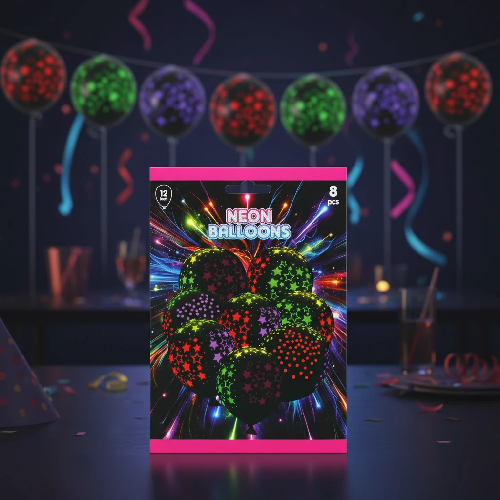 Neonballonger sett med 8 stk. 491030310 by Koop color Svart
