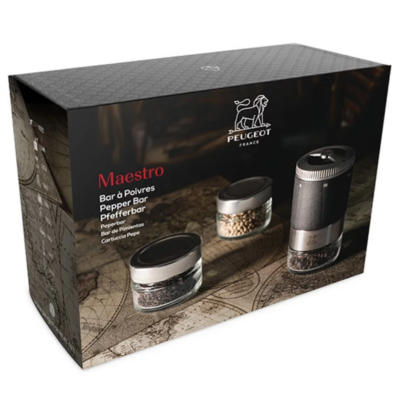 Peugeot Maestro Pepper gaveeske grafitt + 3 glass & 3 typer pepper 41748 by Peugeot color Svart