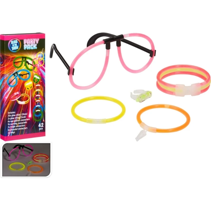 Selvlysende partypakke med glowsticks og tilbehør DL8000040 by Koop color Svart