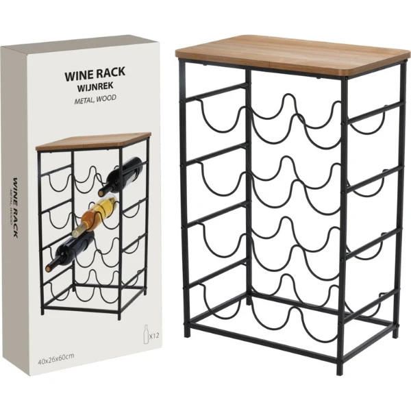Vinreol metall og akasie 40x26x60cm HZ1240380  color Svart