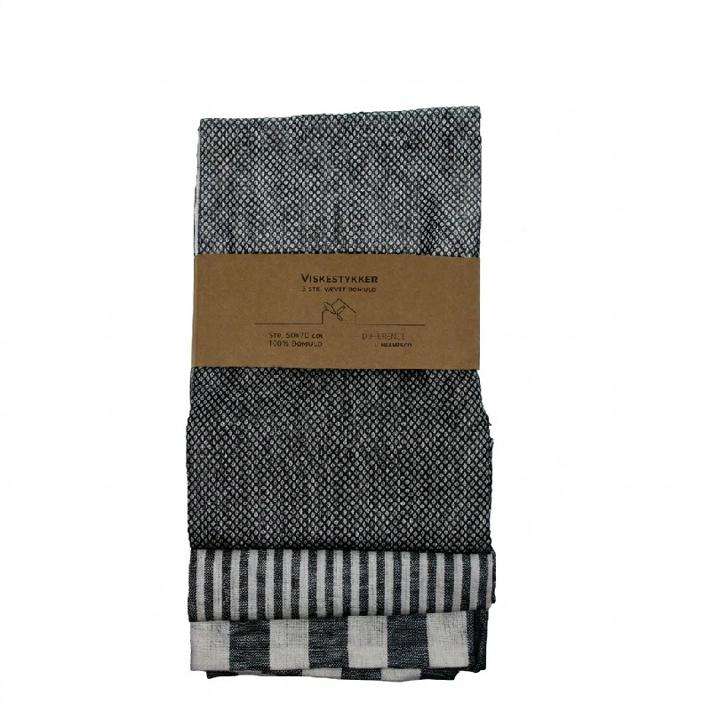 Kjøkkenhåndkle 3 design hvit/sort Str. 50x70 cm 4020344  color Svart