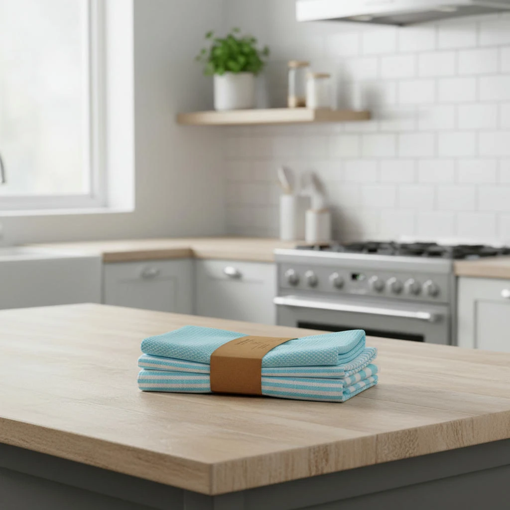 Kjøkkenhåndkle, 3 design, hvit/turkis Str. 50x70 cm 4020348  color Svart
