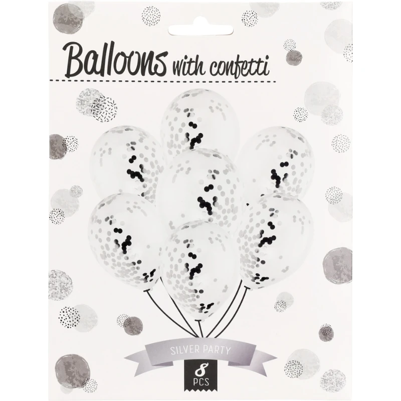 Ballonger med sølvkonfetti - 8 stk. PR2000090  color Svart
