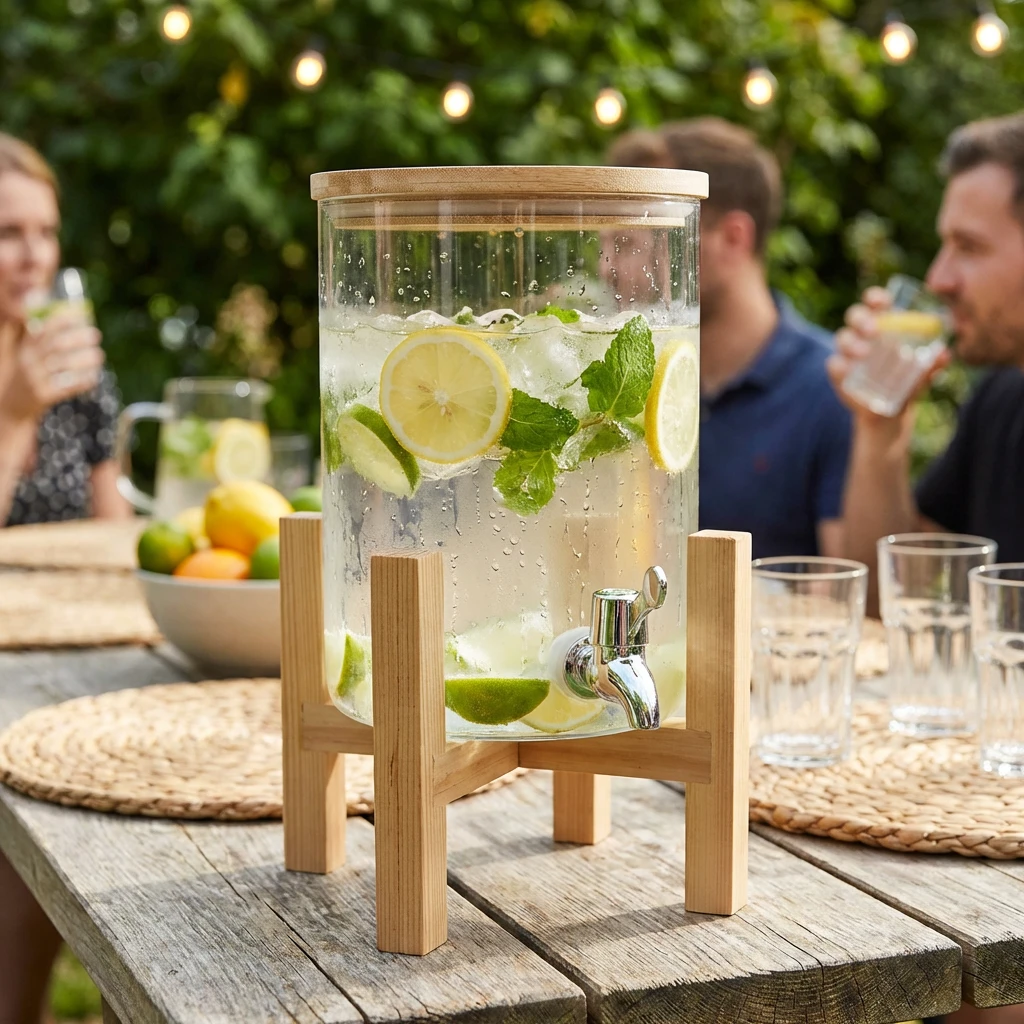 Drikkedispenser med trefot og lokk Glass 3L Ø15x32cm 1821042 by COSY & TRENDY color Svart