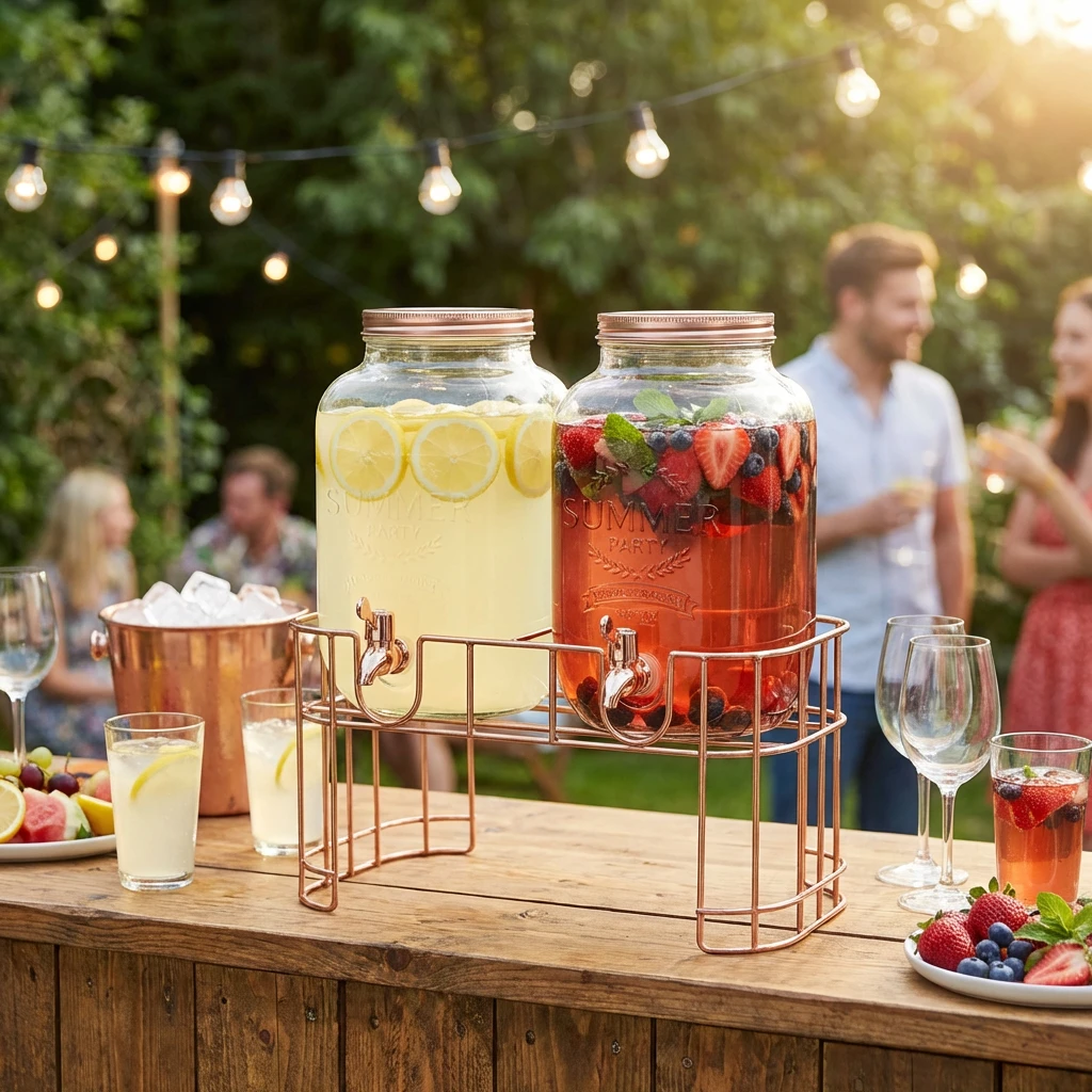 Juicedispensersett med Stativ 2x3,5L Glass 5972725 by COSY & TRENDY color Svart