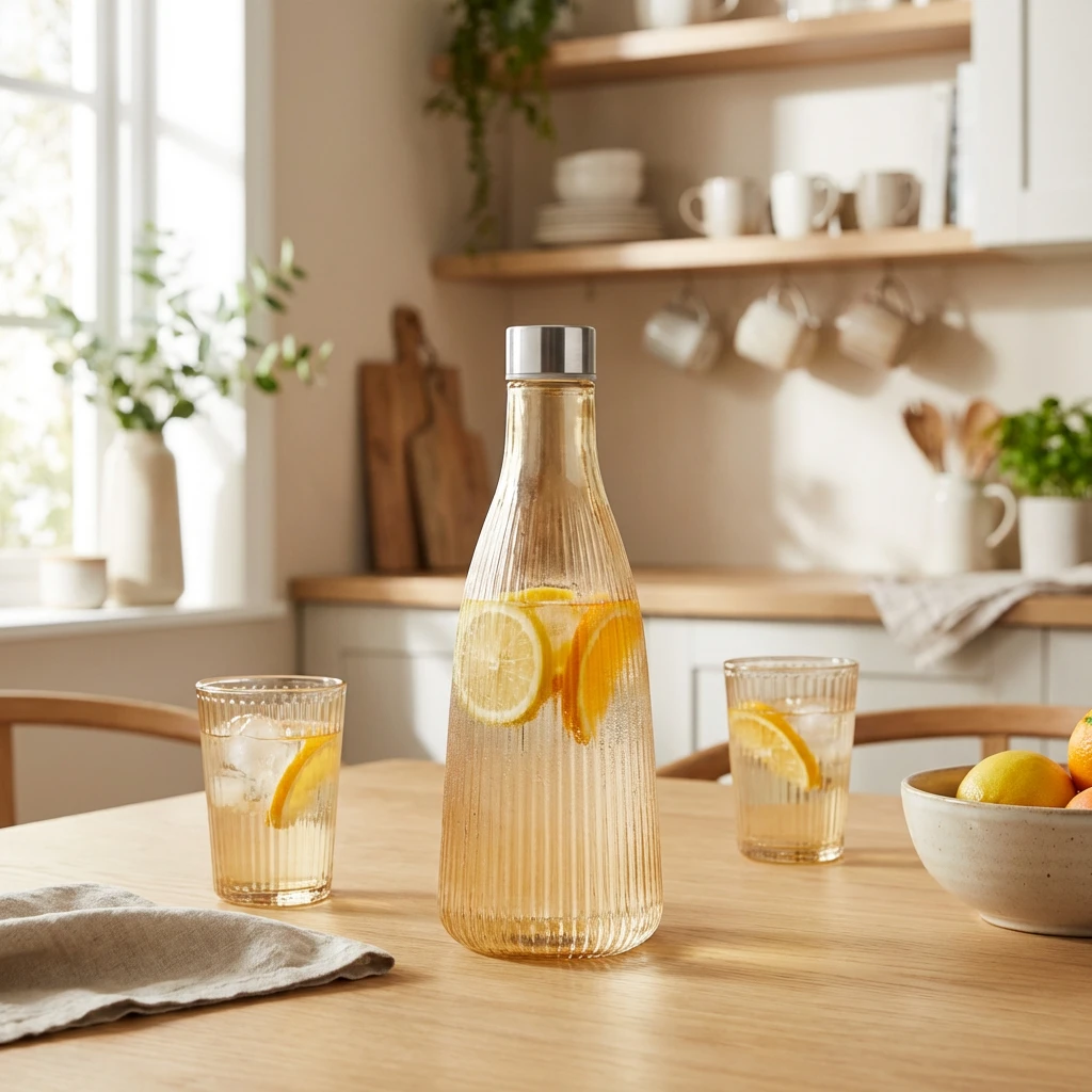 Vannflaske med lokk glass 1L Ravfarget H28cm 5415004 by COSY & TRENDY color Svart