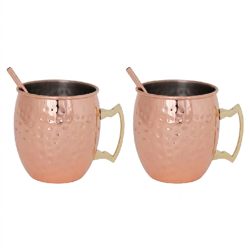 Moscow Mule Krus Kobber Hamret 45 cl inkl. Sugerør 2 stk 1270HKOP2 by COSY & TRENDY color Svart