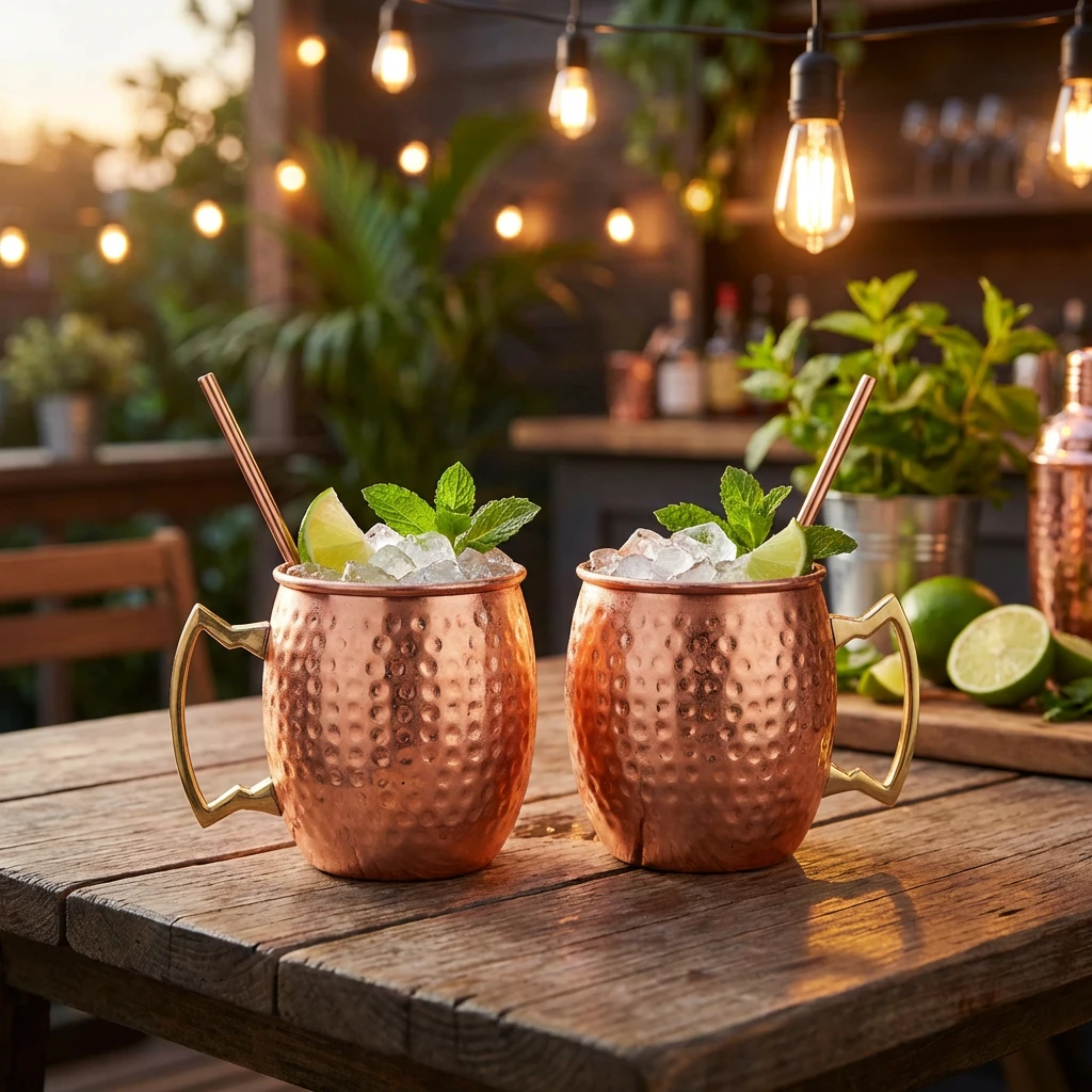 Moscow Mule Krus Kobber Hamret 45 cl inkl. Sugerør 2 stk 1270HKOP2 by COSY & TRENDY color Svart