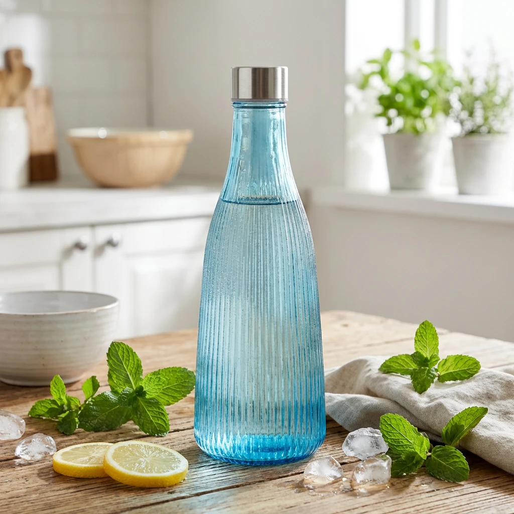 Vannflaske med lokk glass 1L Blå H28cm 5415003 by COSY & TRENDY color Svart