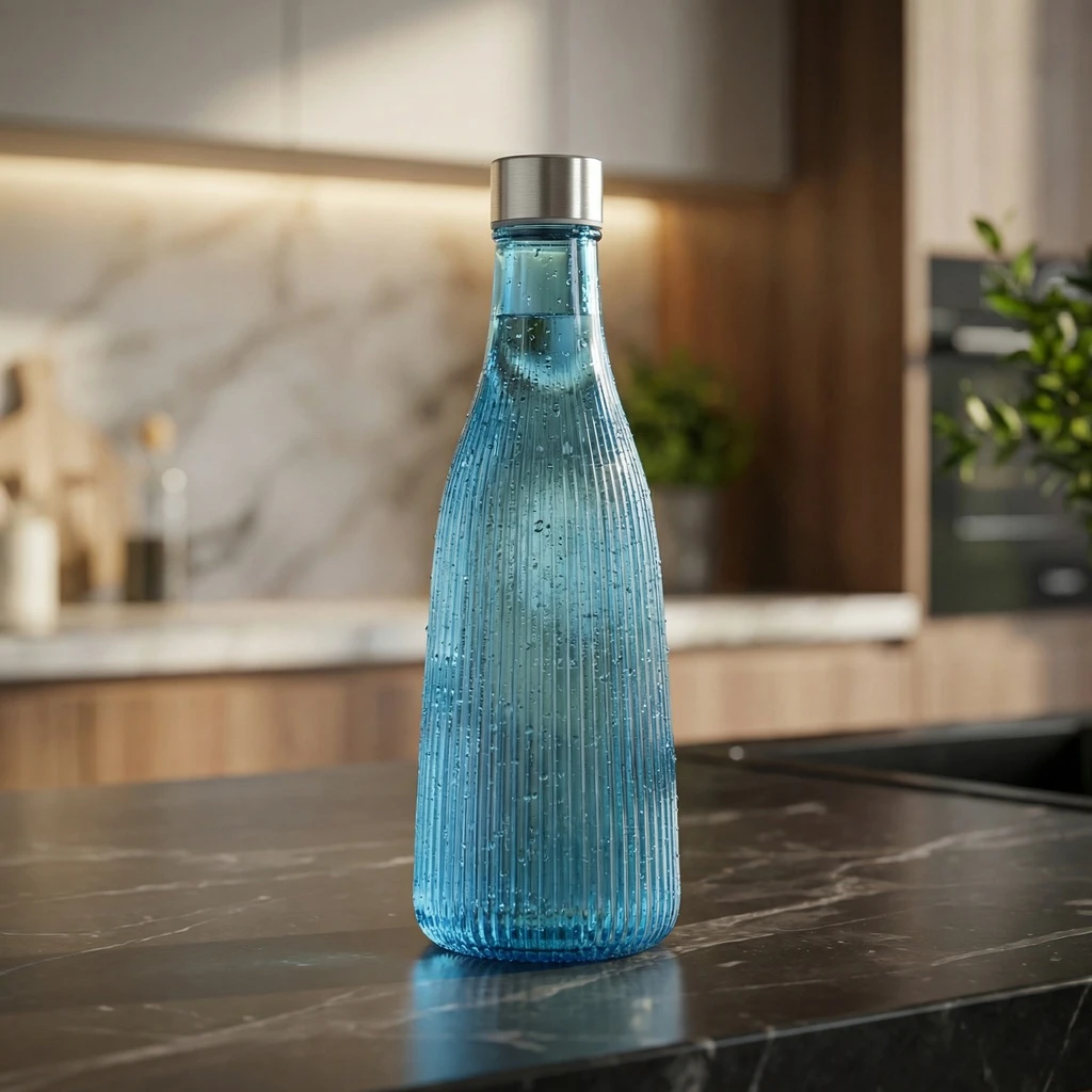 Vannflaske med lokk glass 1L Blå H28cm 5415003 by COSY & TRENDY color Svart