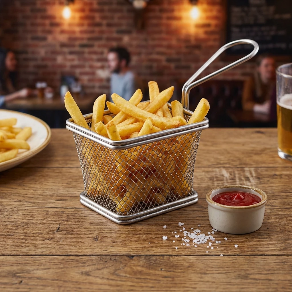 Serving Fry Basket Rektangulær 12,5 x 10 x 8,5 cm SVB1210 by Genware color Svart
