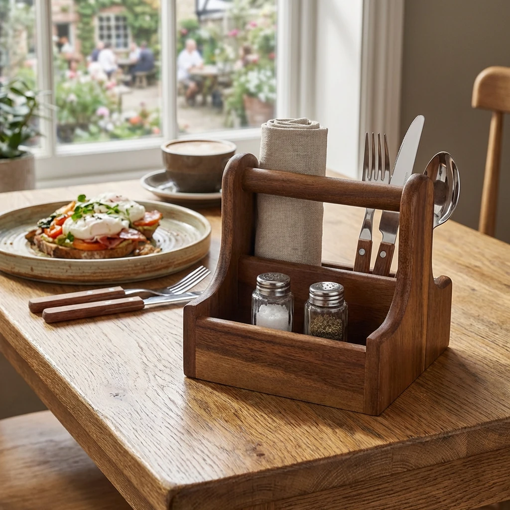 Small Dark Wood Bordholder DWTC-S by Genware color Svart