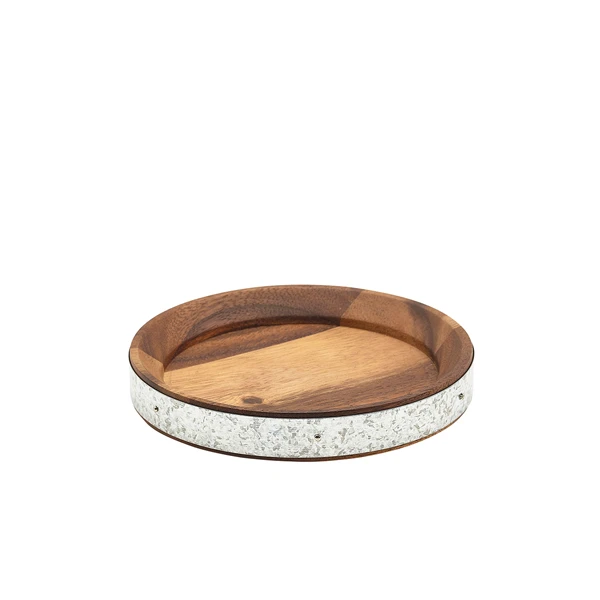 Acacia Wood Zinc serveringsbrett med bånd 17 cm WSBB17 by Genware color Svart