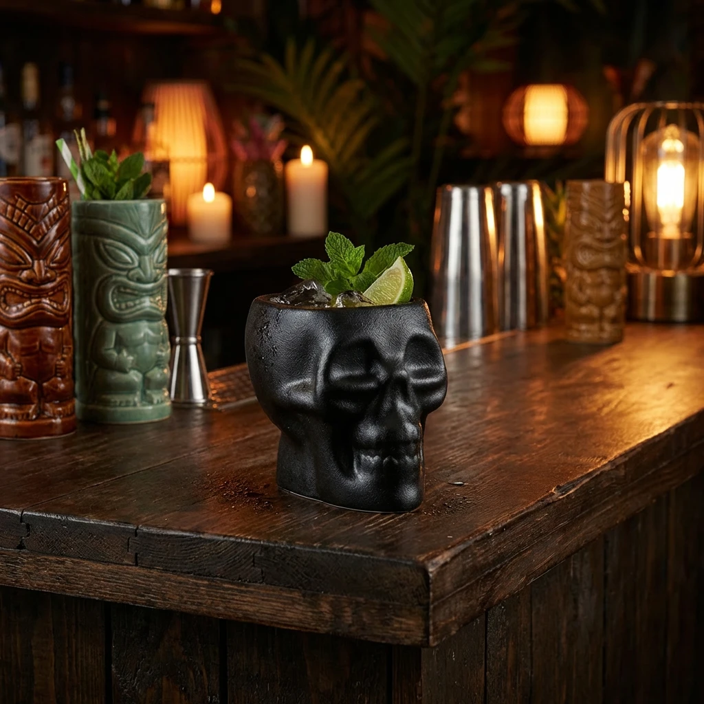 Genware Cast Iron Effect Skull Tiki-krus 80 cl / 28,15 oz SKL800 by Genware color Svart
